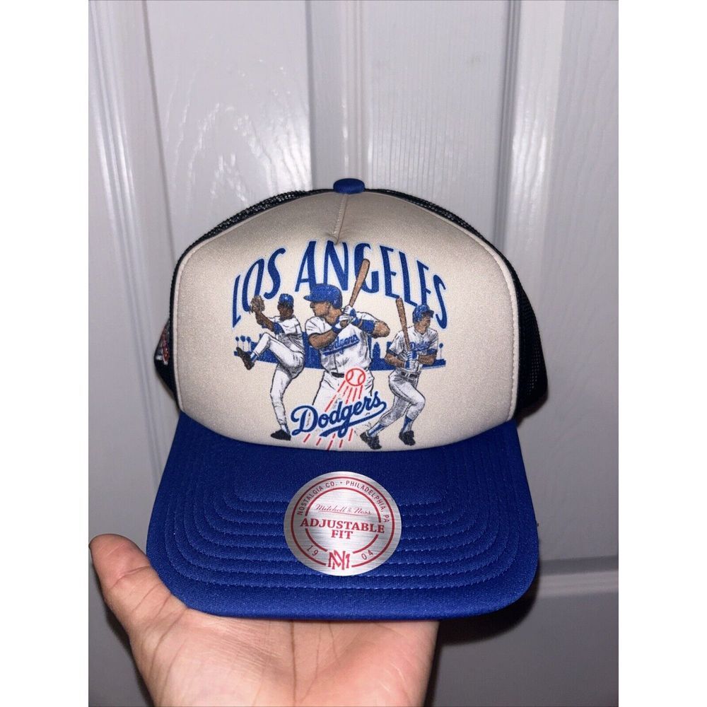 MITCHELL &โ NESS Los Angeles Dodgers Snapback Trucker Hat 60 Year Side Patch Cap